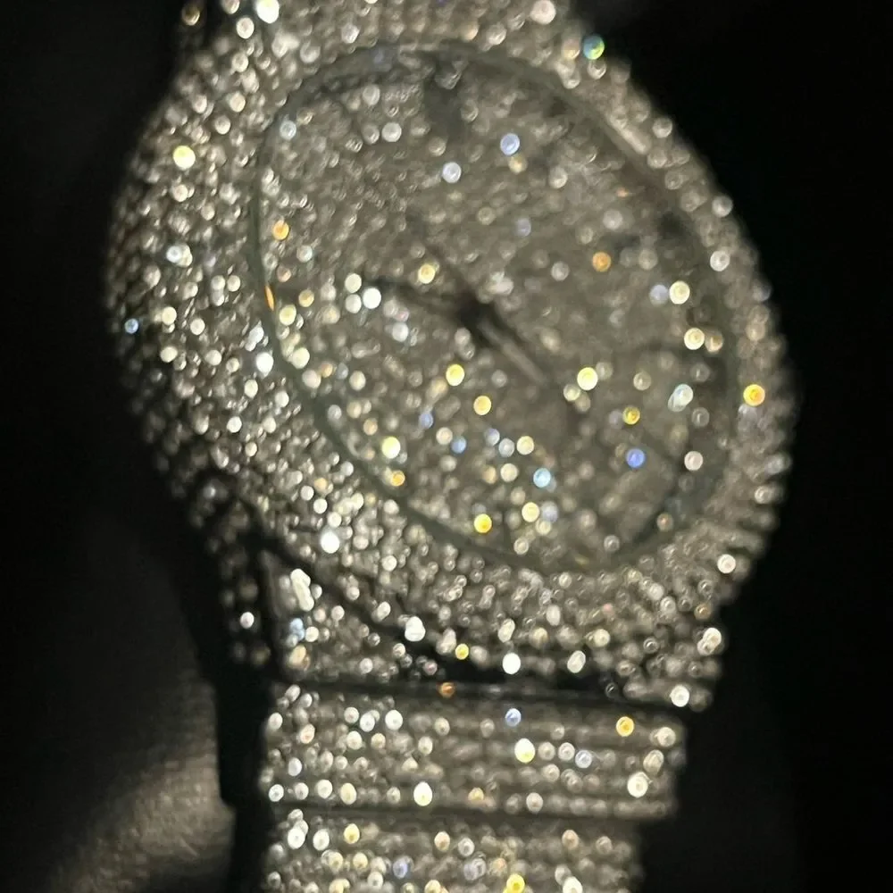 VVS Bustdown Simulated Diamond Stainless Steel Iced Out Watch Luxury HipHop